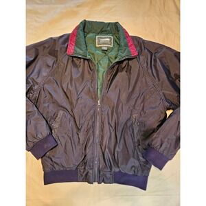 Sierra Sports Mens Navy Blue Lined Zip Up Bomber Jacket Green Maroon Collar‎ XXL